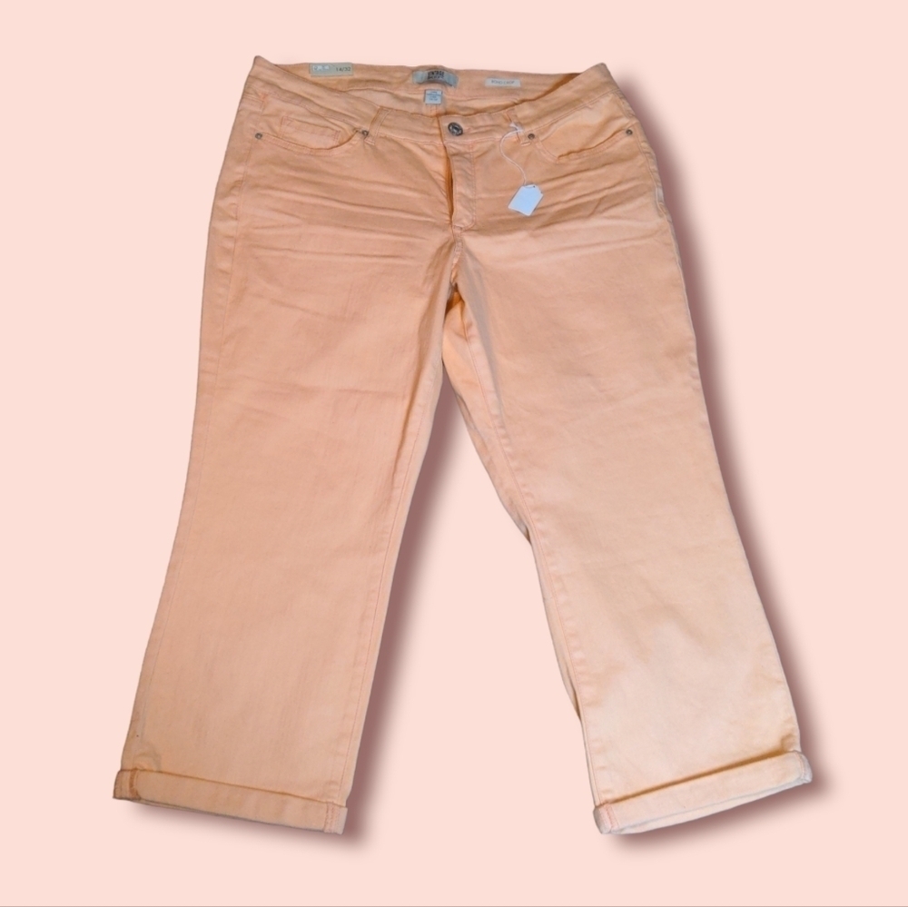 NWT!! Vintage American High-Rise Capri Cropped Denim Coral Jeans